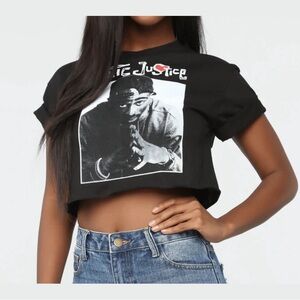 Fashion Nova Black Graphic Cropped Tee with White Print